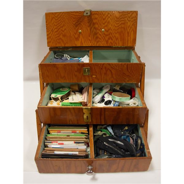 HANDMADE VINTAGE SEWING BOX FILLED WITH SEWING