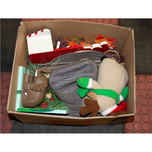 BOX OF HATS AND MISC HOUSE ITEMS