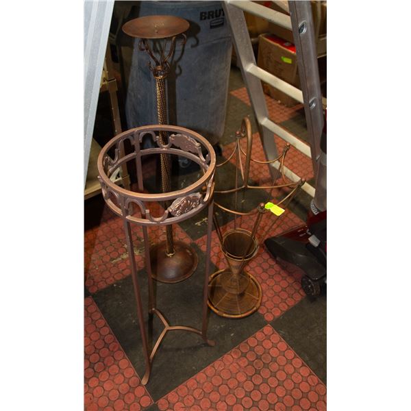 3PC SET BRASS-STYLE UMBRELLA STAND, PLANT STAND &