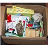 BOX OF DECORATIVE ITEMS AND KITCHEN ITEMS