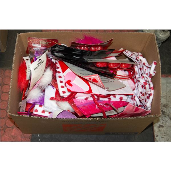 BOX OF PLUSH HAIR BANDS + HEART THEMED ITEMS