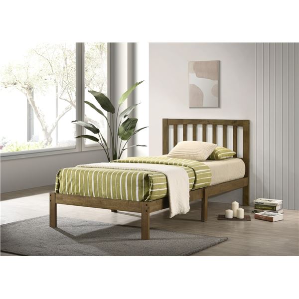 NEW IN BOX TWIN BED FRAME IN COLOR ANTIQUE WALNUT