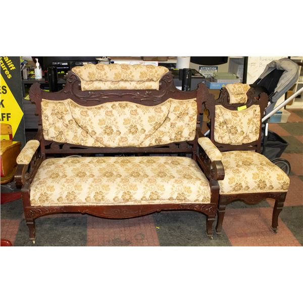 ANTIQUE EASTLAKE VICTORIAN SETTEE AND