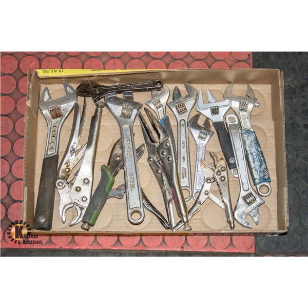 FLAT OF CRESCENT WRENCHES, VISE GRIPS