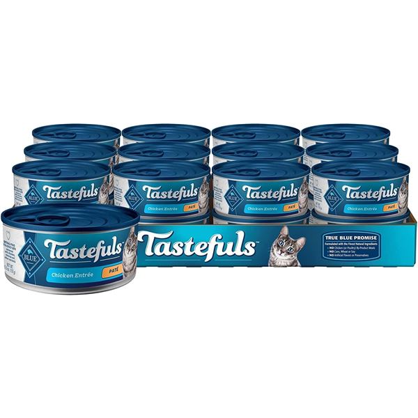 NEW CASE OF 24 BLUE TASTEFULS WET CAT FOOD CANS