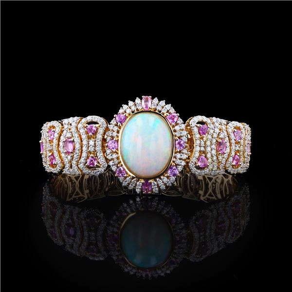 11.07 ctw Opal, 6.81 ctw Pink Sapphire and 13.12 ctw Diamond 14K Yellow Gold Bra