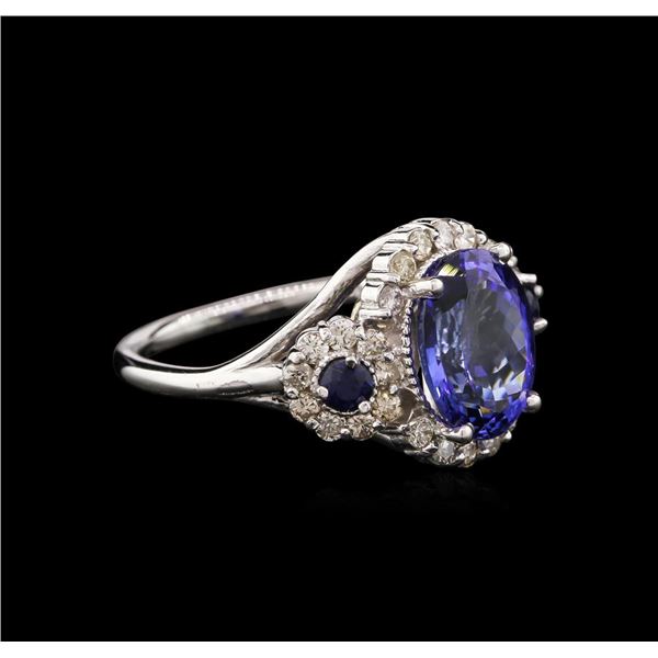 3.81 ctw Tanzanite, Blue Sapphire, and Diamond Ring - 14KT White Gold