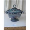 Image 5 : Vintage carnival glass blue compote with lid