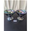 Image 1 : Vintage Indiana iridescent blue carnival glass candle stick holders.