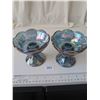 Image 2 : Vintage Indiana iridescent blue carnival glass candle stick holders.