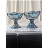 Image 3 : Vintage Indiana iridescent blue carnival glass candle stick holders.