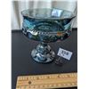 Image 2 : Vintage blue carnival glass. Kings crown thumb print candy dish