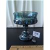 Image 3 : Vintage blue carnival glass. Kings crown thumb print candy dish