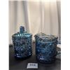 Image 3 : Vintage blue carnival glass cream and sugar with lid.