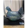 Image 1 : Vintage blue carnival glass hen on nest dish