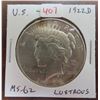 Image 1 : U.S. 1922D Peace Silver Dollar. Denver Mint MS-62. Lustrous.
