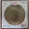 Image 1 : U.S. 1925S Peace Silver Dollar. San Francisco Mint. VF-20.