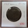 Image 1 : 1915 Canadian Large Cent. Minted during World War I. EF-40.