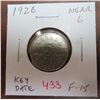 Image 1 : 1926 Near 6 Canadian Nickel 5 Cents. Key Date. F-15.