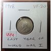 Image 1 : 1918 Canadian Silver 10 Cents. The last year of World War I. VF-20.