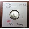 Image 1 : 1956 Dot Canadian Silver 10 Cents. Scarce Dot variety. MS-63 with carbon spots.