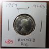 Image 1 : 1957 Canadian Silver 25 Cents. MS-63 with Rotated Die. Lustrous.