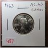 Image 1 : 1963 Canadian Silver 25 Cents. MS-63 with Cameo. Bright White.