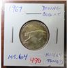 Image 1 : 1967 Diving Bobcat Silver 25 Cents. Rotated Die. MS-64. Nicely Toned.
