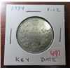 Image 1 : 1934 Canadian Silver 50 Cents. F-12. Key Date. Mintage of 39,539.