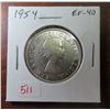 Image 1 : 1954 Silver 50 Cents. Key Date. Lowest mintage of any Elizabeth silver 50 Cents. EF-40.