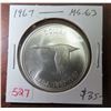 Image 1 : 1967 Canadian Silver Dollar. One Year Type with Canada goose. MS-63. Lustrous.