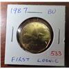 Image 1 : 1987 Loonie. The first loonie issued. BU from an original Royal Canadian Mint roll.