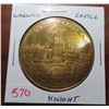 Image 1 : Warwick Castle brass medal. Knight on horseback. BU.