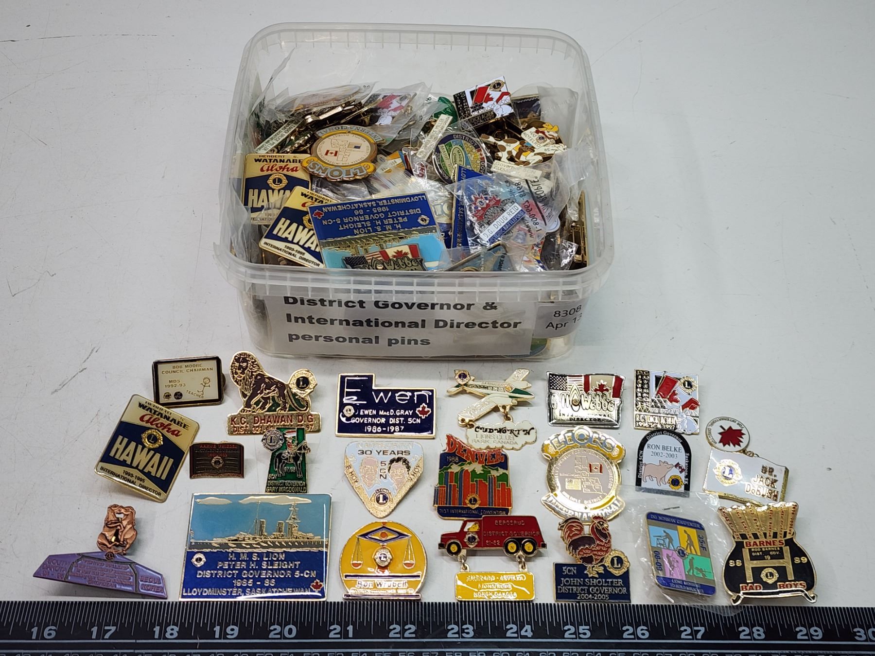 Container of Lions Club collector's pins - Director pins - Schmalz Auctions