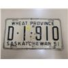 Image 1 : 1951 Sask license plate D 1 910