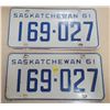 Image 1 : 1961 Sask license plate 169-027