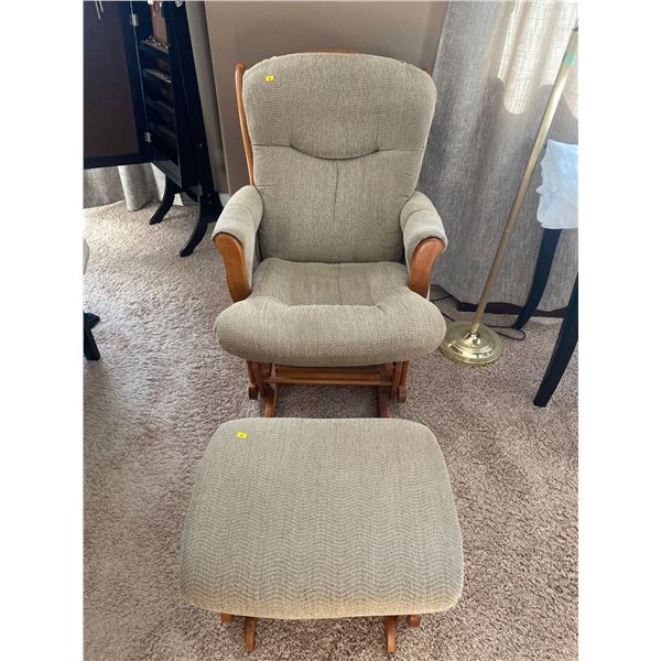 Vintage Wooden Rocking Chair With Ottoman And Button On Padding 25L x 23W x 37T