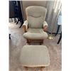 Image 1 : Vintage Wooden Rocking Chair With Ottoman And Button On Padding 25L x 23W x 37T