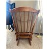 Image 2 : Vintage Wooden Rocking Chair With Ottoman And Button On Padding 25L x 23W x 37T