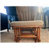 Image 3 : Vintage Wooden Rocking Chair With Ottoman And Button On Padding 25L x 23W x 37T