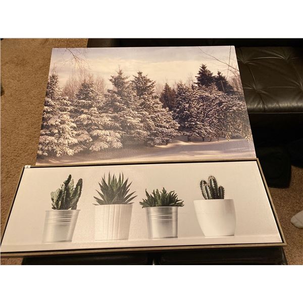Set Of Decorative Photography Cactus 37 x 13 And Snowy Trees 36 x 24