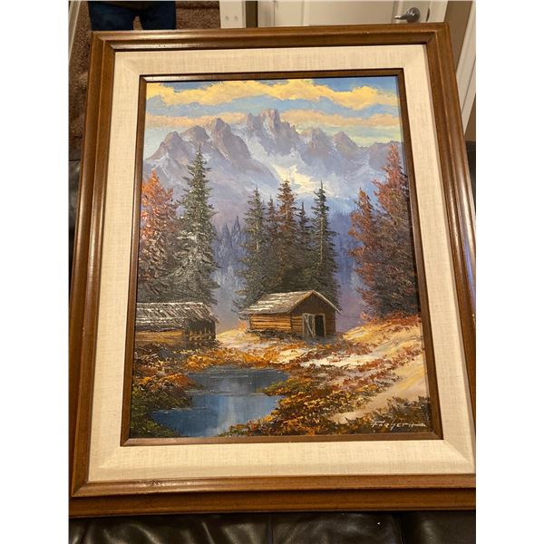 Caroll Forseth Mountain Side Cabin Oil Painting 26 x 32