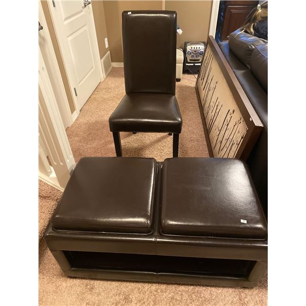 Multi-Purpose Leather Ottoman 38L x 19W x 19T And Chair 19L x 23W x 40T