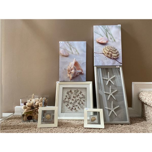 Assorted Seashell And Butterfly Themed Bathroom Decor