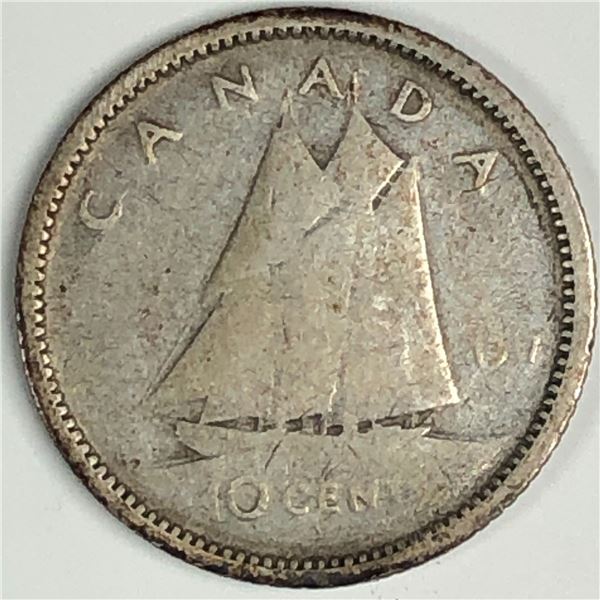 Canadian .10 Cent Dime 1937 weak strike