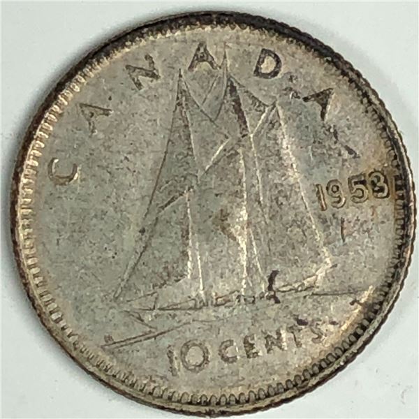 Canadian .10 Cent Dime 1953 SF