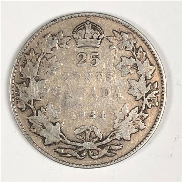 1934 King George V 25 Cents IMP