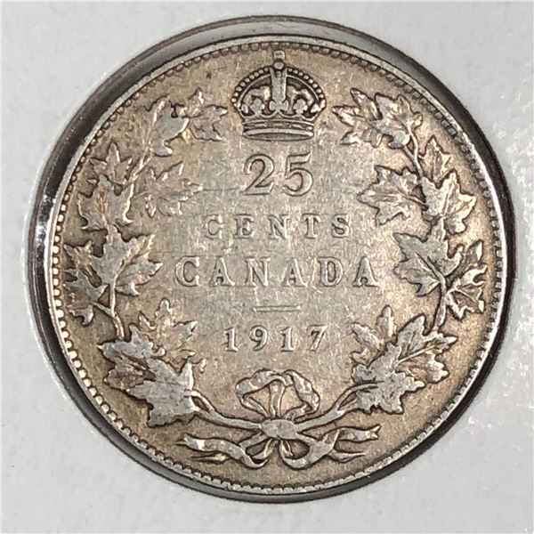 1917 King George V 25 Cents F+