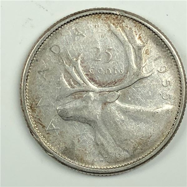 1955 Queen Elizabeth 25 Cents  EF Double Die Reverse Rare