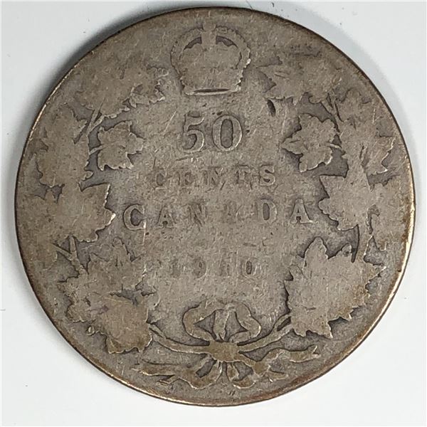 1910 King Edward VII 50 Cents VG++ Victorian Leaves